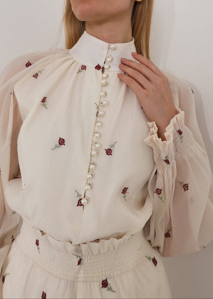 Blusa bordada elegante Calista | Rosa crema