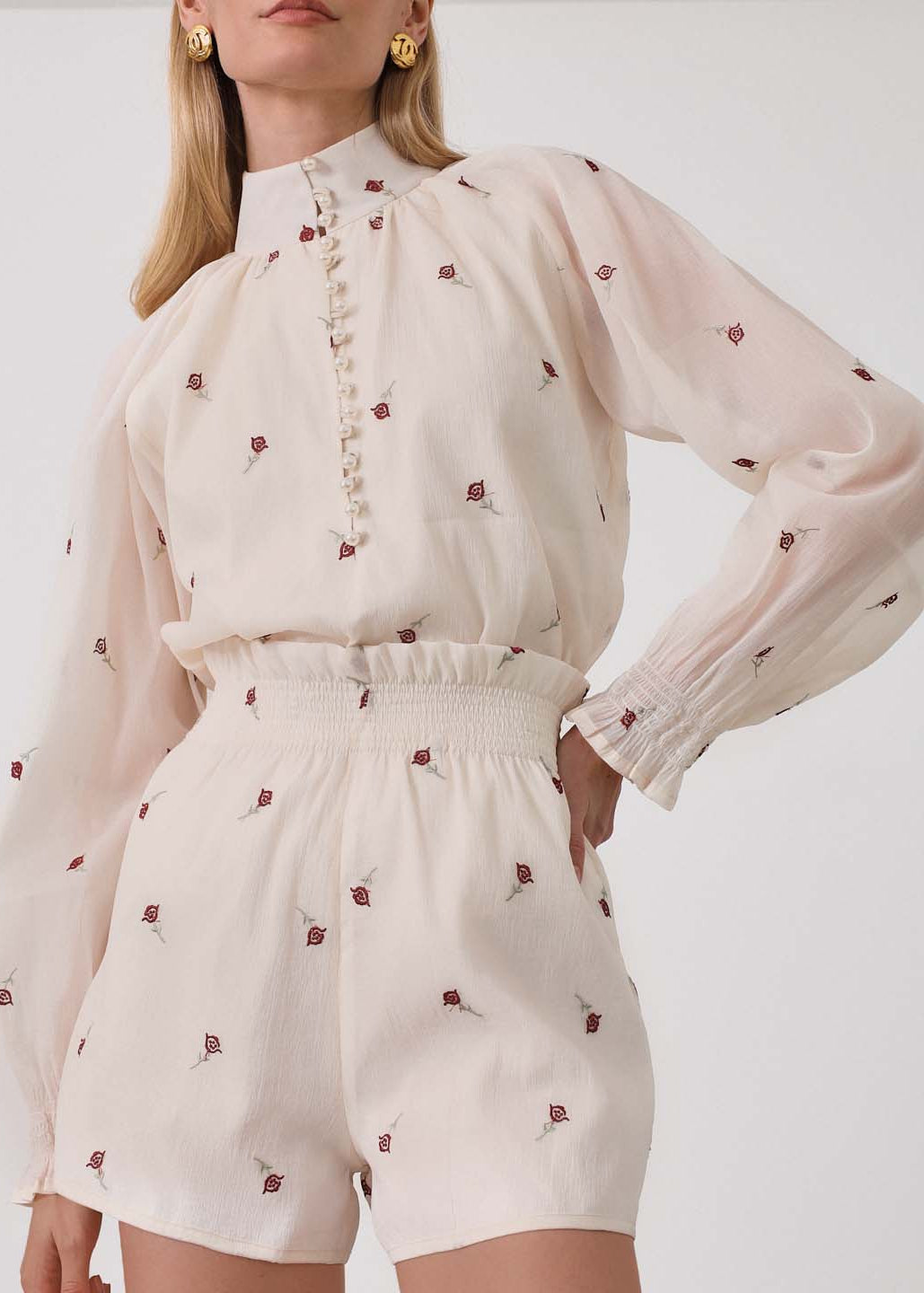Blusa bordada elegante Calista | Rosa crema