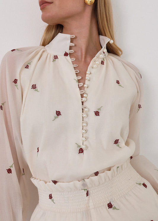Blusa bordada elegante Calista | Rosa crema