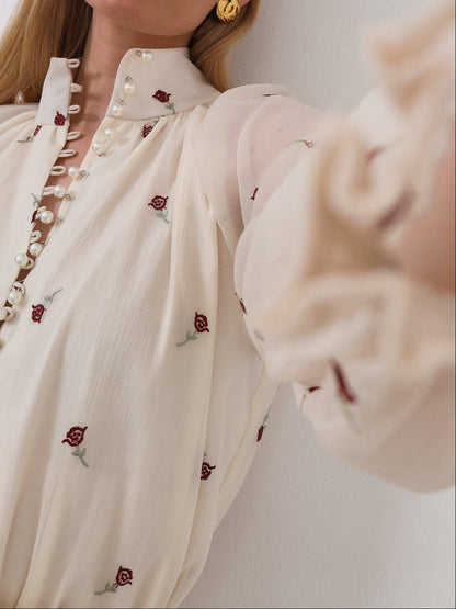 Blusa bordada elegante Calista | Rosa crema