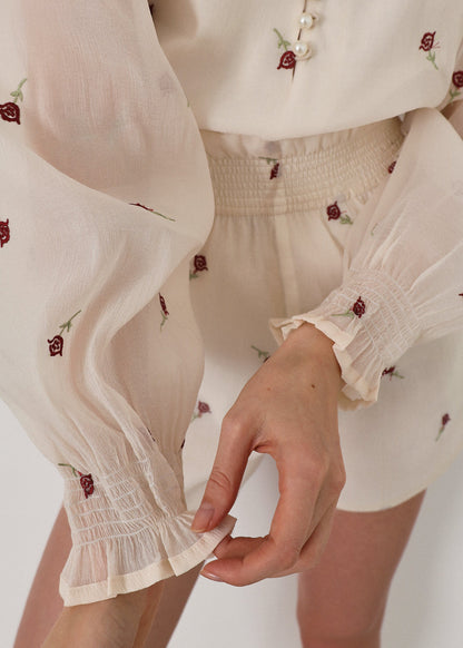 Blusa bordada elegante Calista | Rosa crema