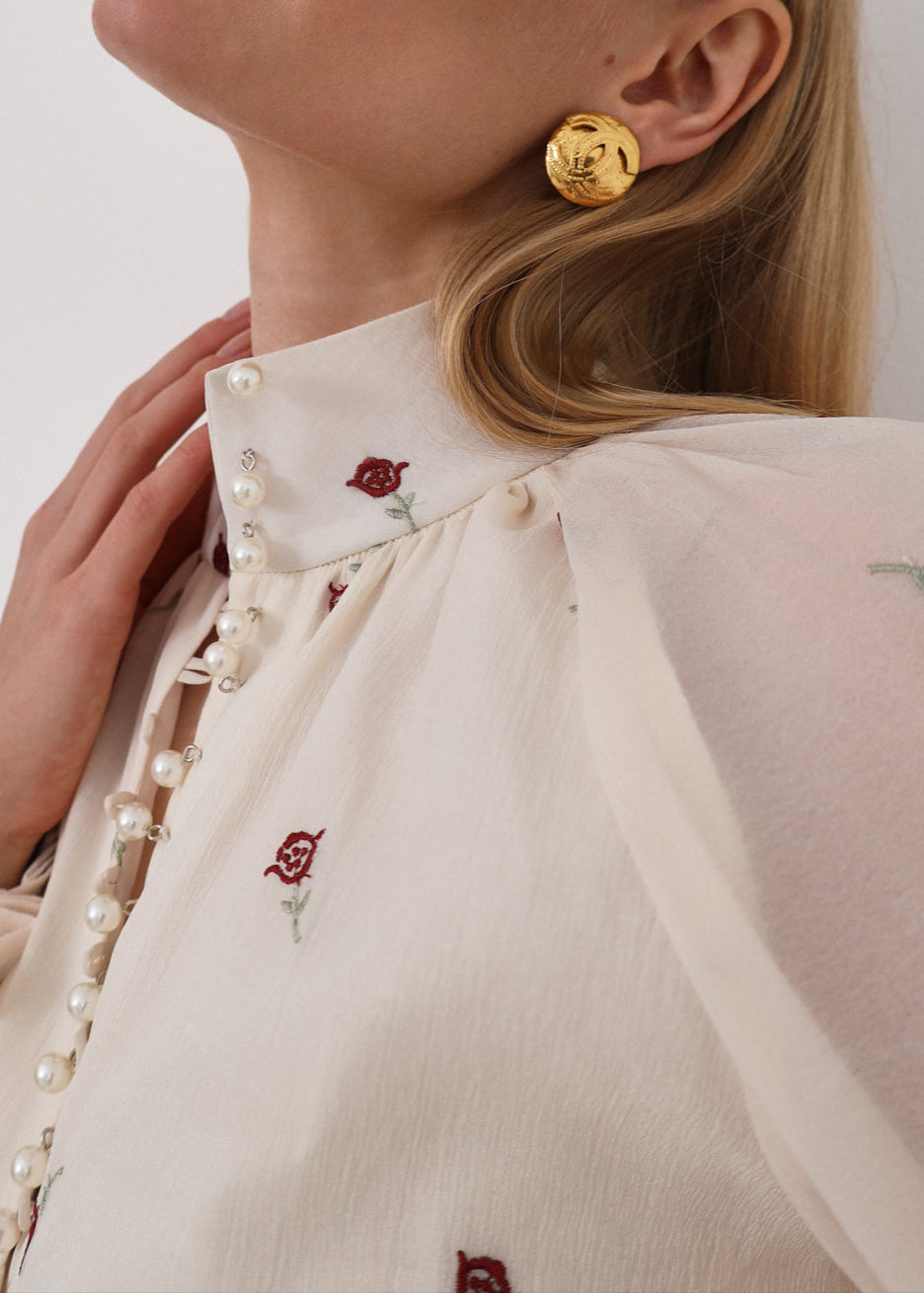 Blusa bordada elegante Calista | Rosa crema