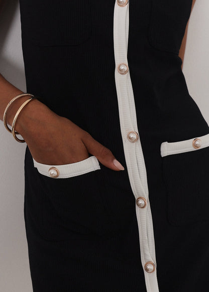 Vestido Carlton tipo cover-up con botones de perla | Negro