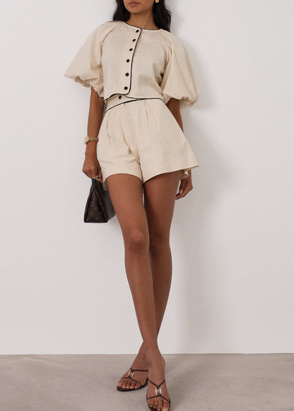 Blusa Ellena de mangas voluminosas en contraste | Almendra/Negro
