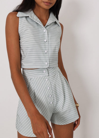 Karra Camisa de verano a rayas | Pistacho/Blanco