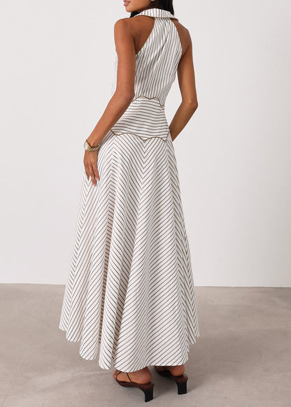 Vestido icónico a rayas Katya | Blanco/Moca