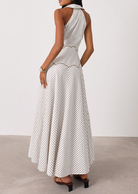 Vestido icónico a rayas Katya | Blanco/Moca