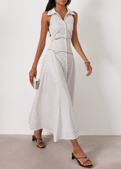 Vestido icónico a rayas Katya | Blanco/Moca