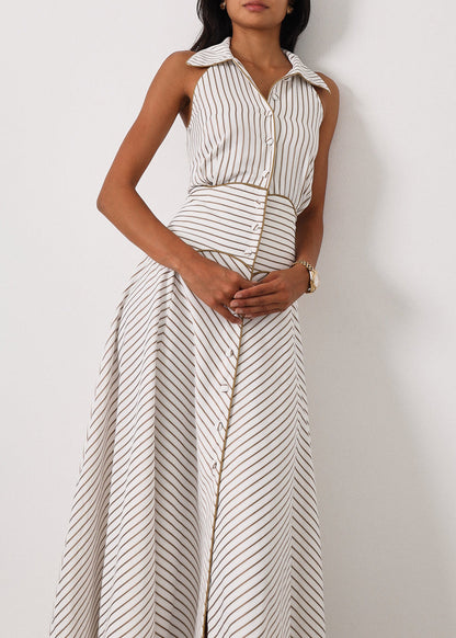 Vestido icónico a rayas Katya | Blanco/Moca