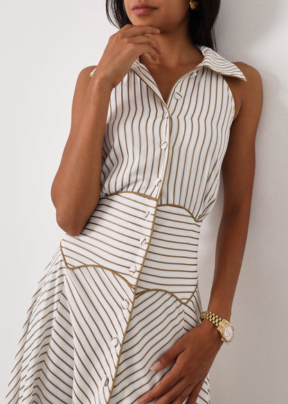 Vestido icónico a rayas Katya | Blanco/Moca