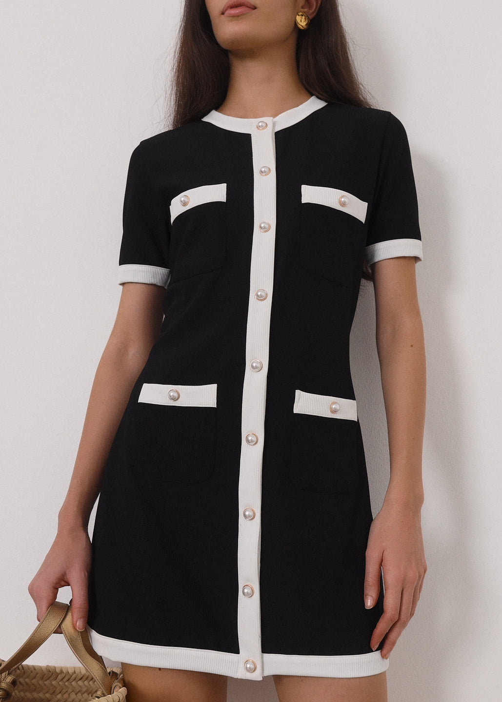 Vestido de día Namina en contraste | Negro y blanco