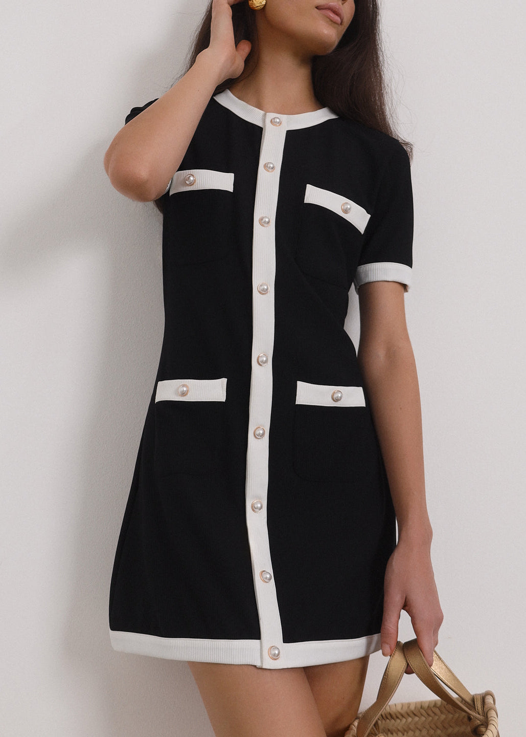Vestido de día Namina en contraste | Negro y blanco