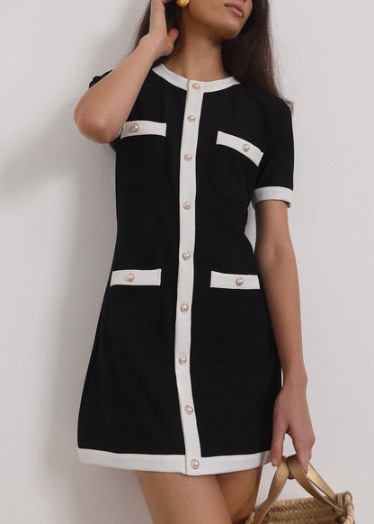 Vestido de día Namina en contraste | Negro y blanco