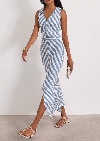 Top de chaleco de punto a rayas Natalia | Azul Riviera/Marfil