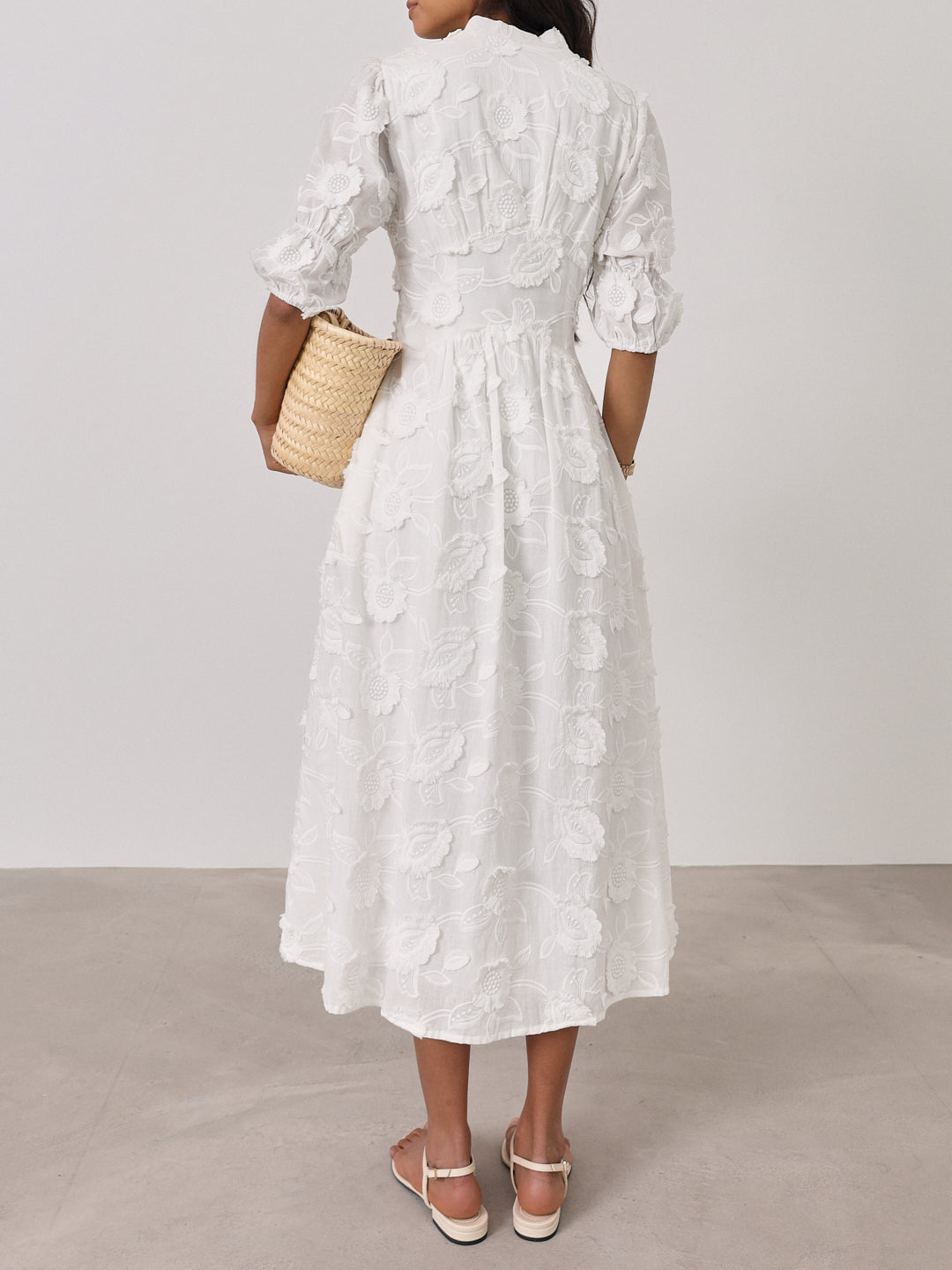 Vestido de día de verano Sierra de algodón bordado | Blanco