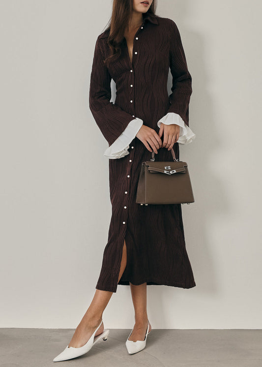 Vestido Nikita con textura y botones de perla | Moca