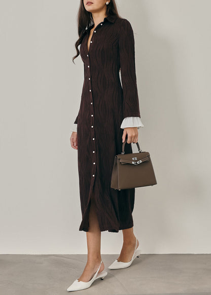 Vestido Nikita con textura y botones de perla | Moca