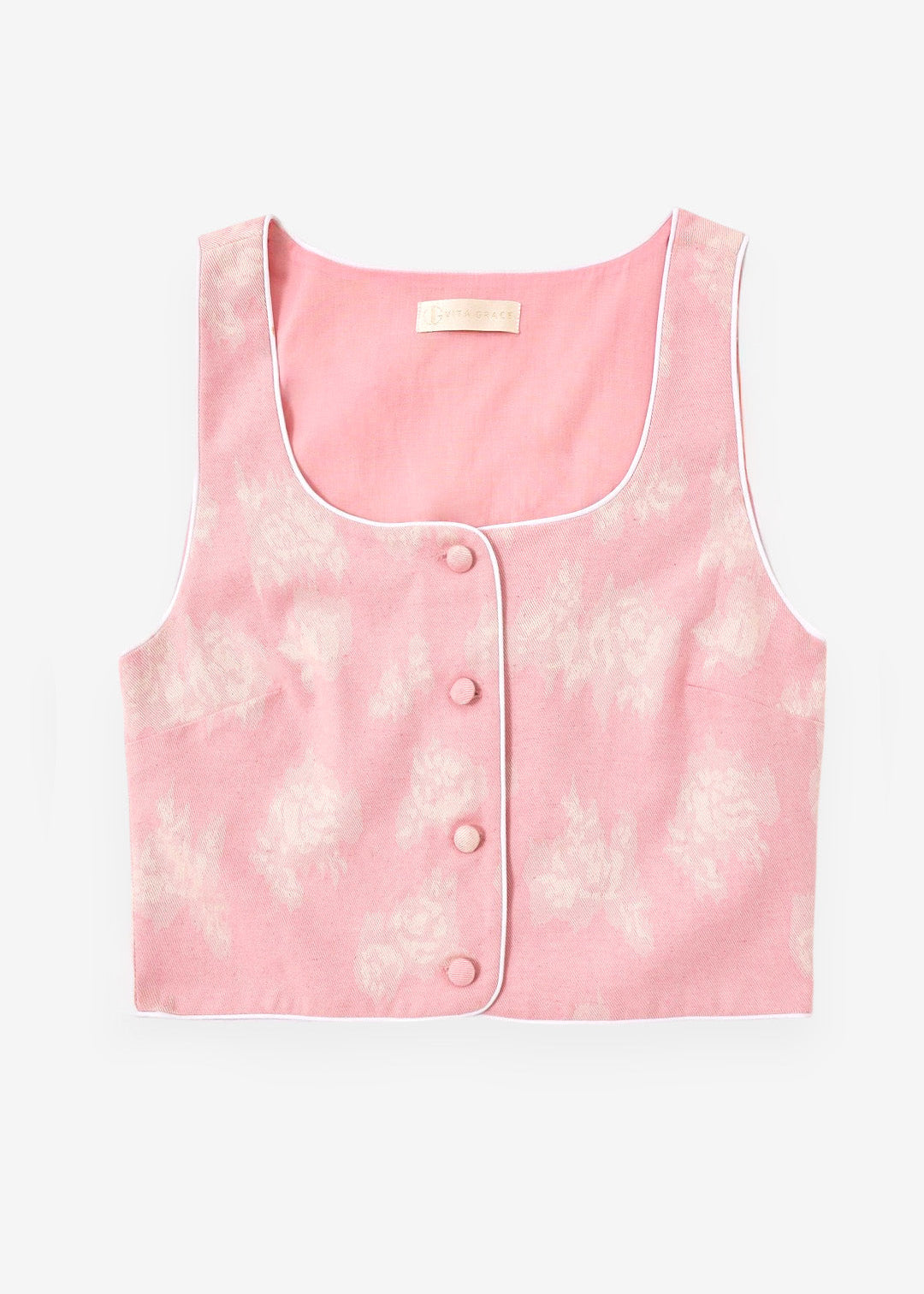 Top de mezclilla Shola con borde en contraste | Mezclilla rosa