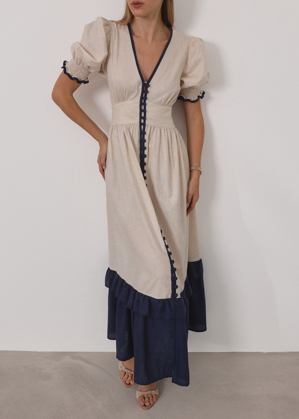 Vestido maxi de contraste Siam | Arena y Mar