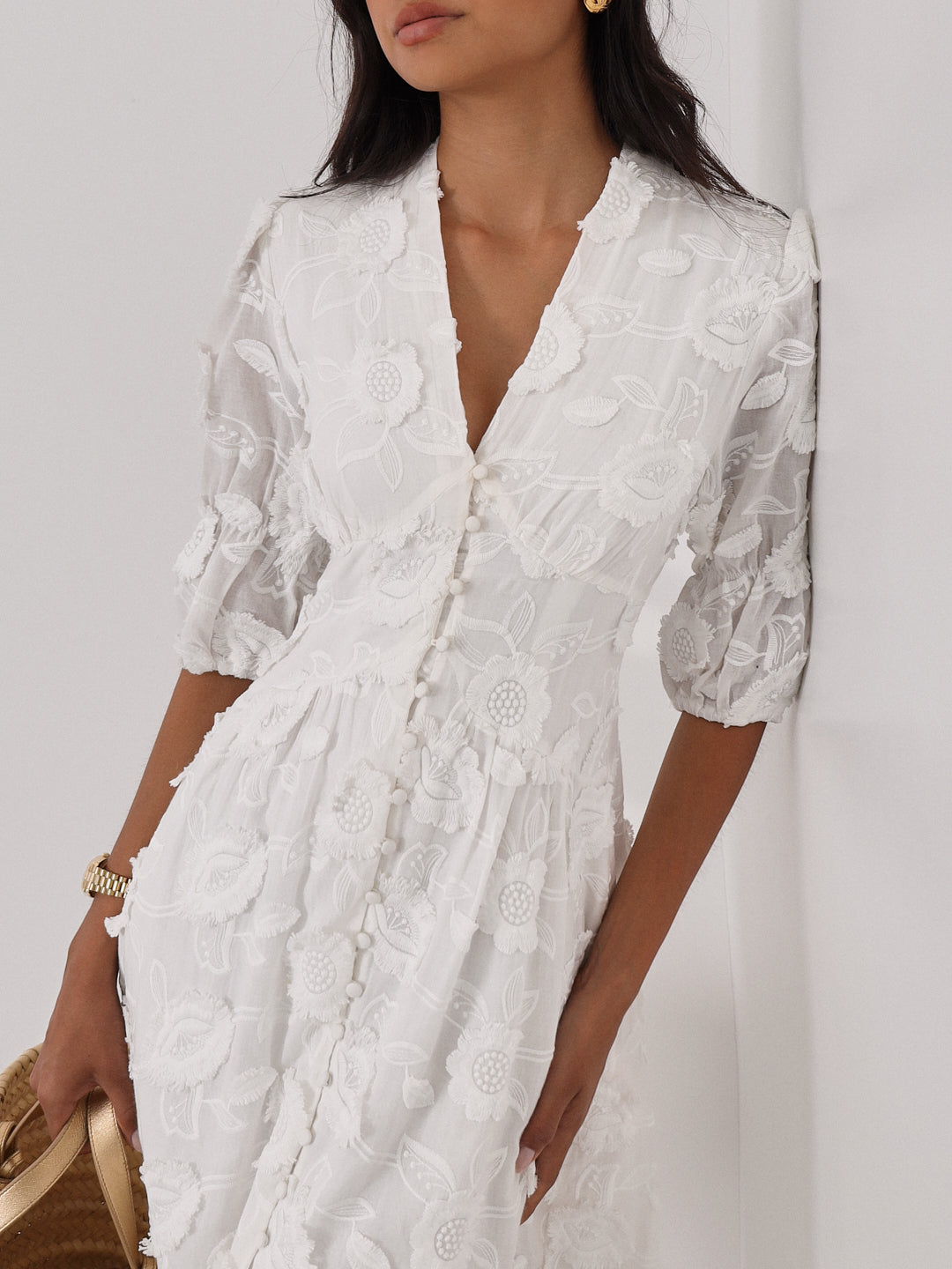 Vestido de día de verano Sierra de algodón bordado | Blanco
