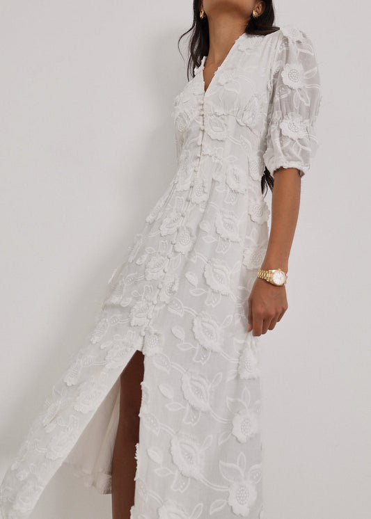 Vestido de día de verano Sierra de algodón bordado | Blanco