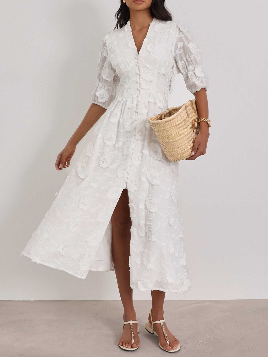 Vestido de día de verano Sierra de algodón bordado | Blanco