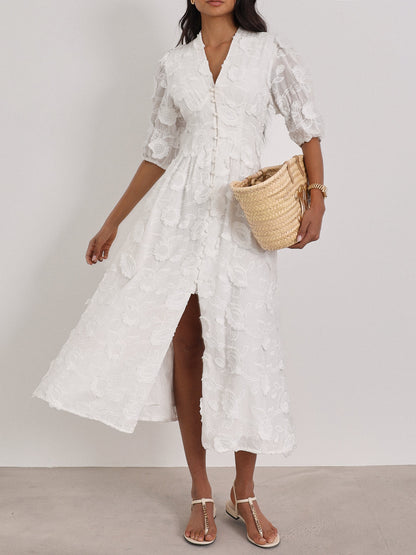 Vestido de día de verano Sierra de algodón bordado | Blanco