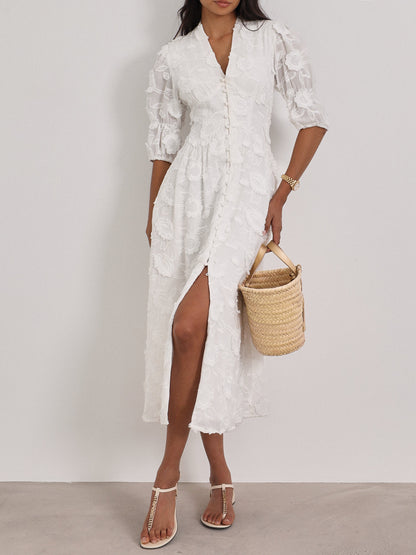 Vestido de día de verano Sierra de algodón bordado | Blanco