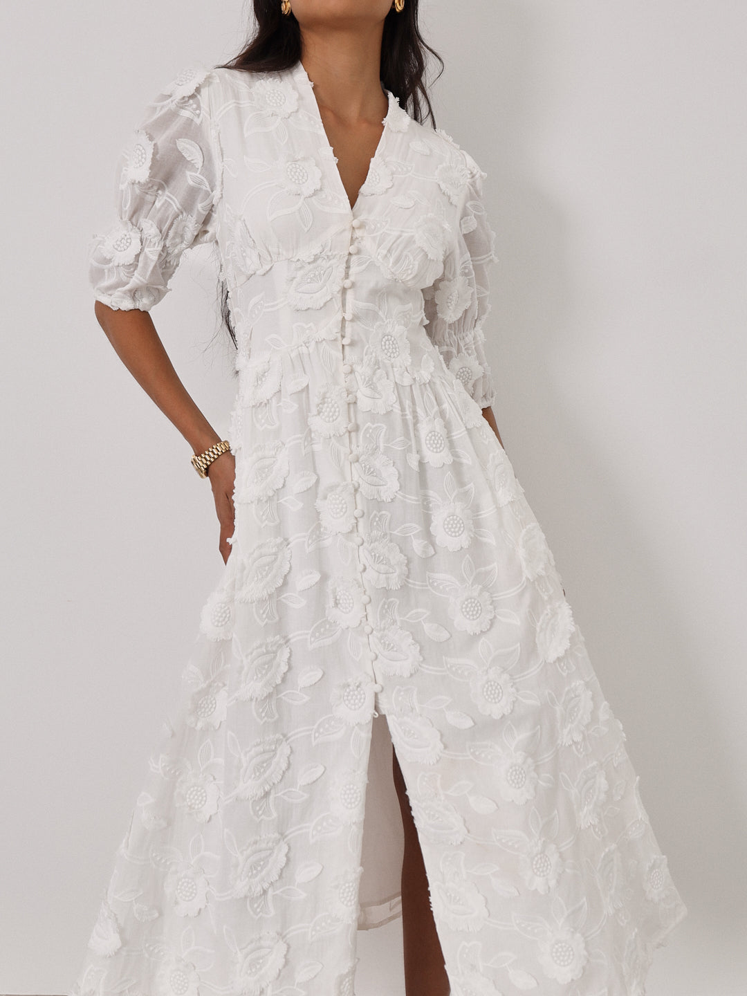 Vestido de día de verano Sierra de algodón bordado | Blanco