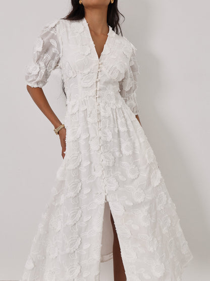 Vestido de día de verano Sierra de algodón bordado | Blanco