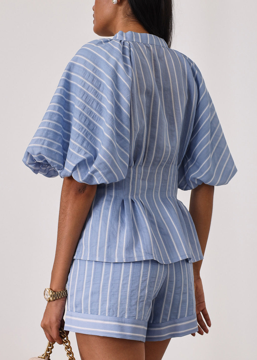 Top Skye de rayas con mangas abullonadas | Azul/Blanco