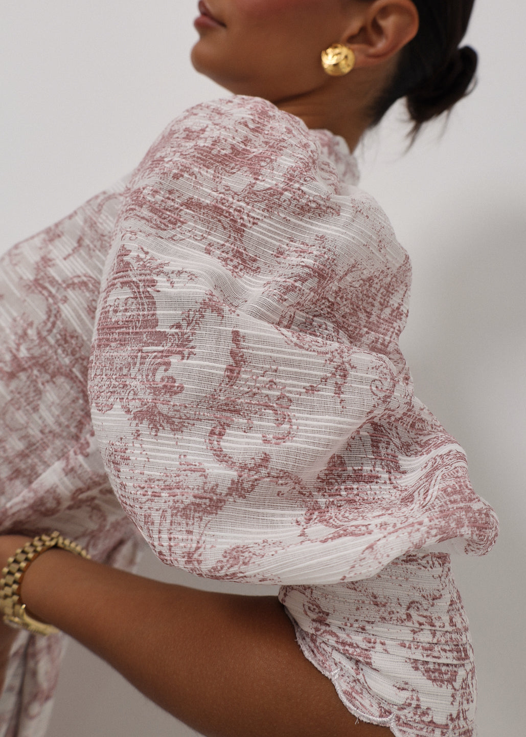Blusa Verona estampada con ribete festoneado | Blanco y rosa