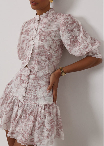 Blusa Verona estampada con ribete festoneado | Blanco y rosa