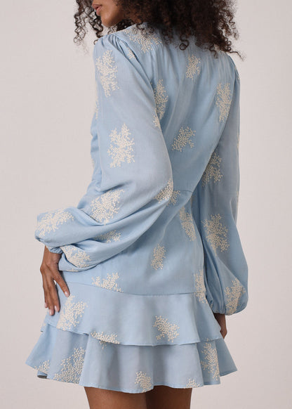 Vestido de día Mia con volantes bordados | Azul