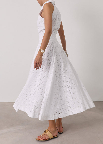 Camisa elegante de algodón con bordado calado Vallary | Blanca