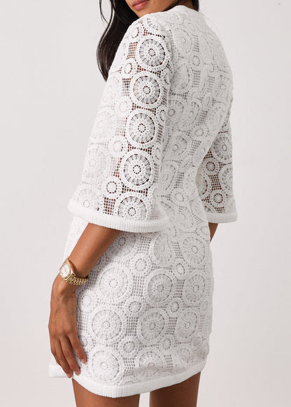 Vestido Yasmin de encaje estilo años 70 | Blanco