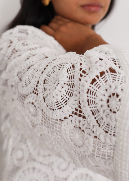 Vestido Yasmin de encaje estilo años 70 | Blanco