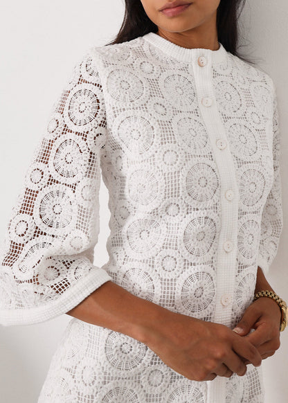 Vestido Yasmin de encaje estilo años 70 | Blanco
