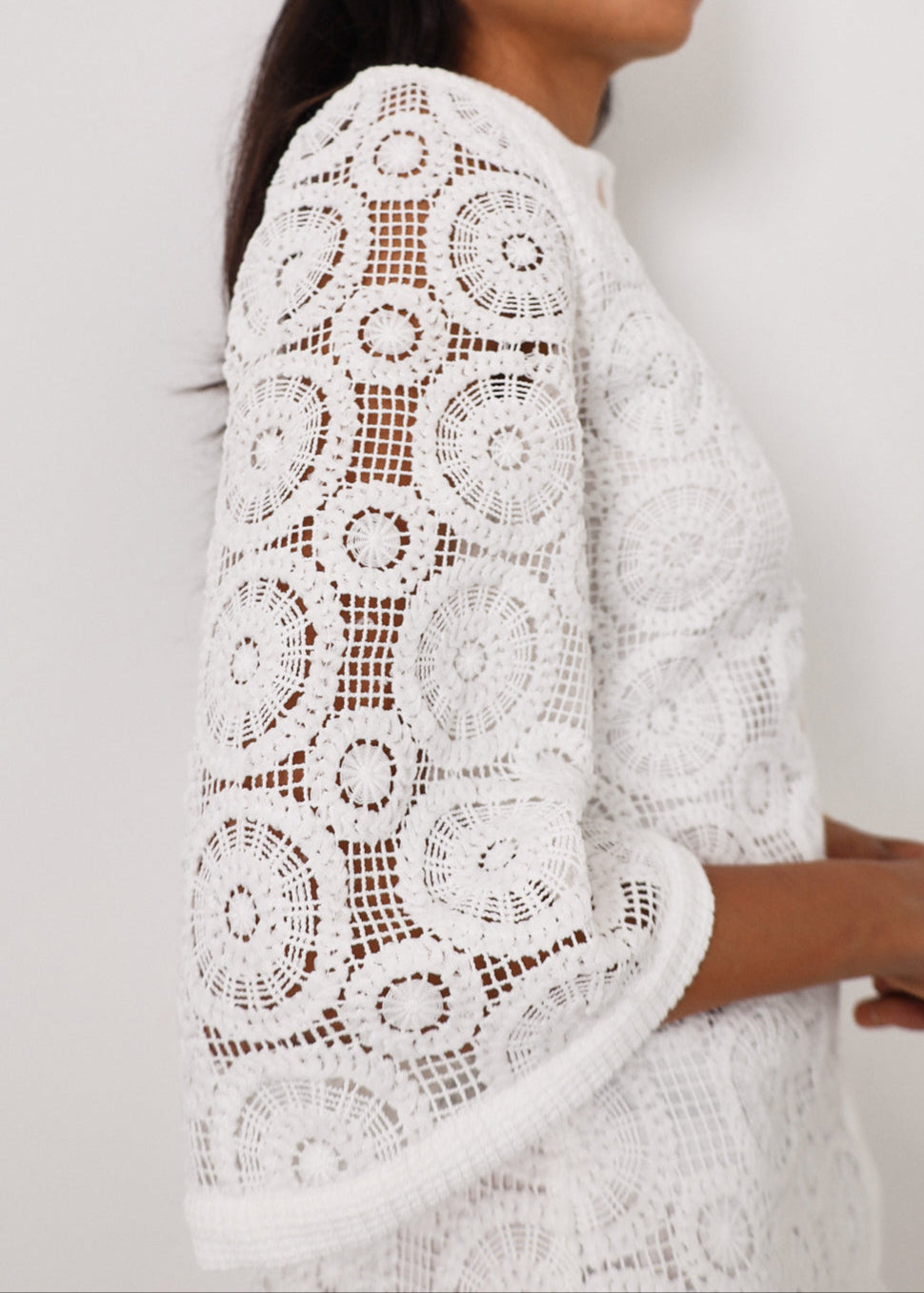 Vestido Yasmin de encaje estilo años 70 | Blanco