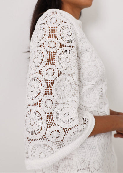 Vestido Yasmin de encaje estilo años 70 | Blanco