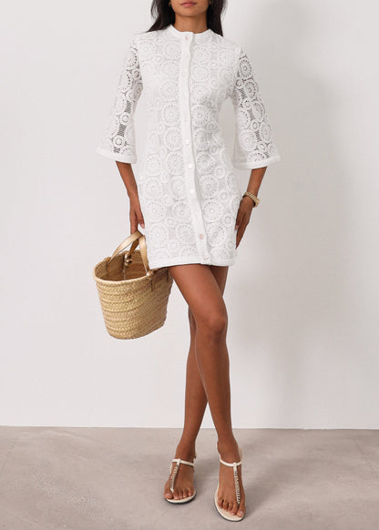 Vestido Yasmin de encaje estilo años 70 | Blanco