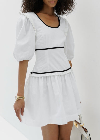 Vestido de lino Issey con contraste | Blanco y negro
