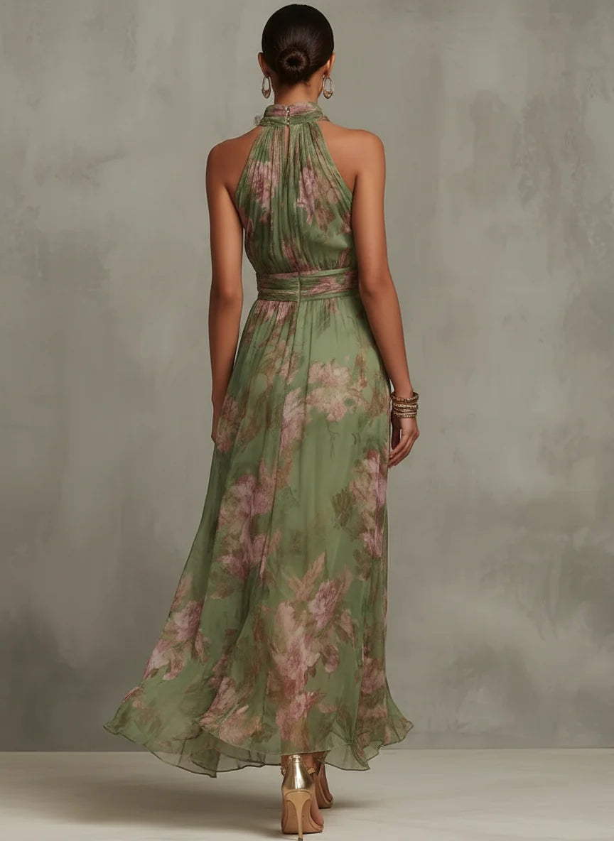 Lidia | Vestido Maxi Halter Floral Elegante