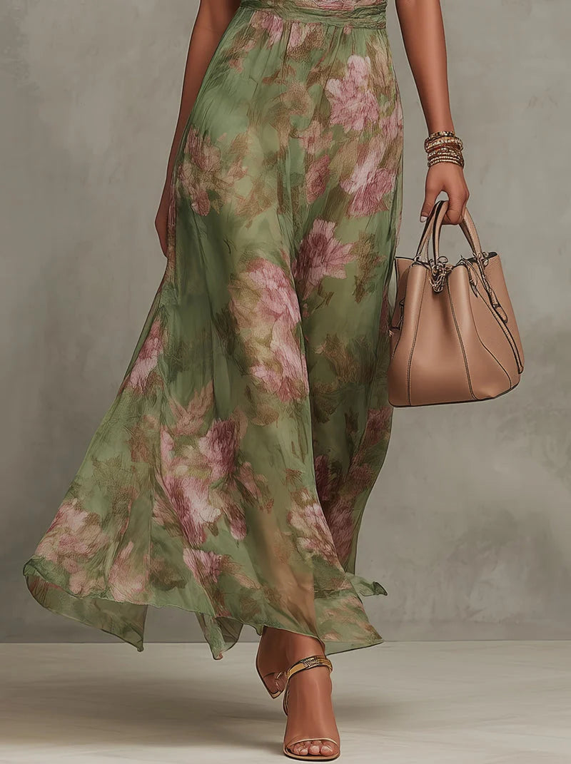 Lidia | Vestido Maxi Halter Floral Elegante
