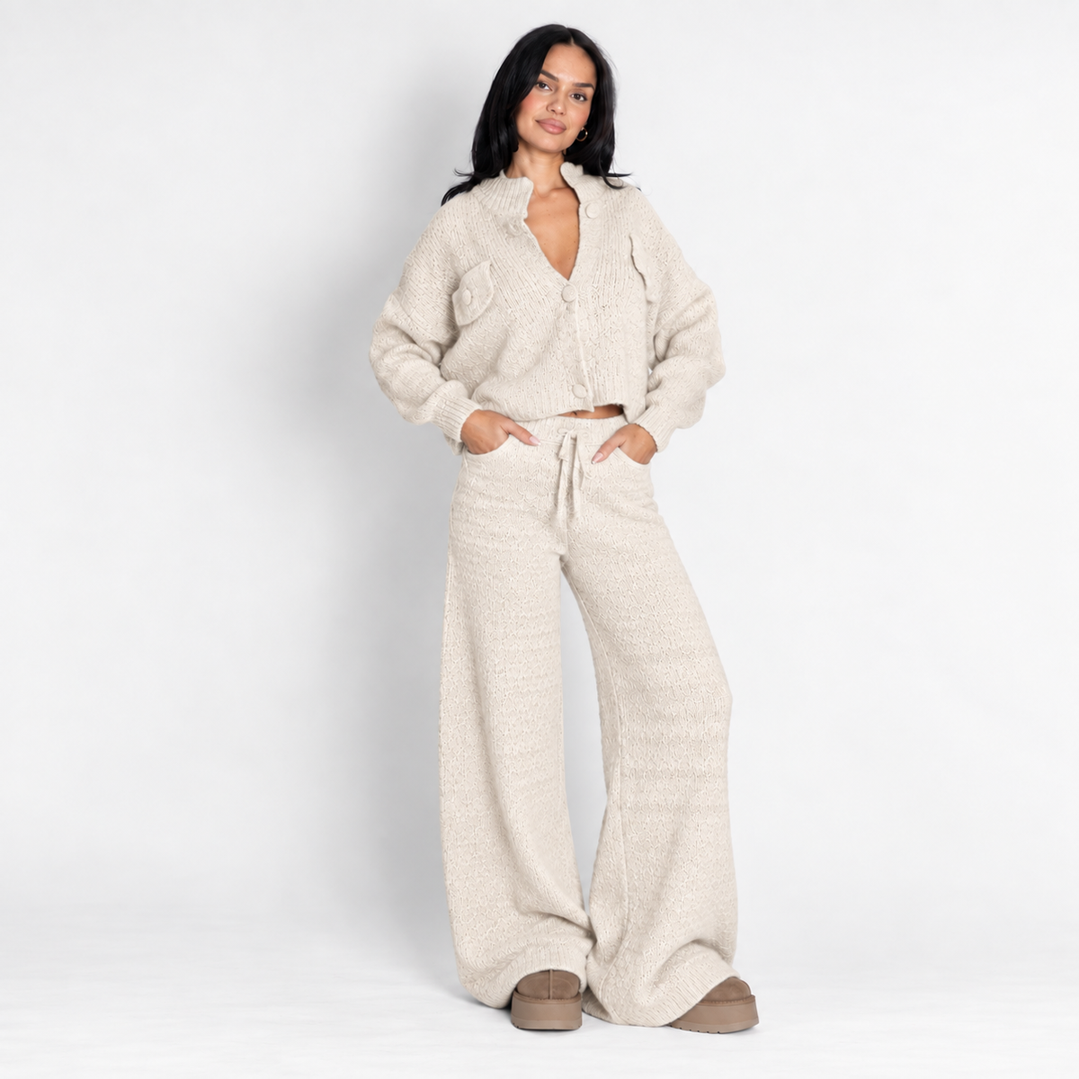 Pantalones anchos de punto acogedores