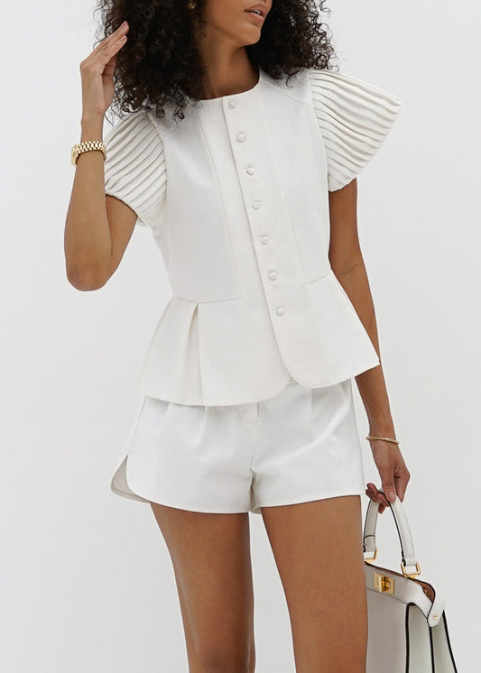 Top vaquero Diane con hombros plisados | Blanco
