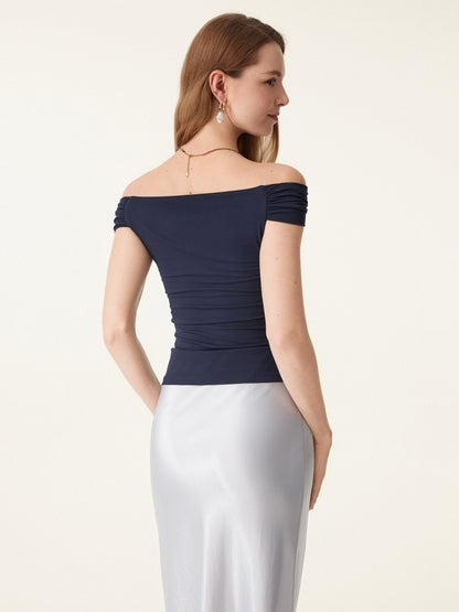 Conjunto de 2 piezas: top tipo sujetador multiposición y falda midi de línea A con fruncido lateral
