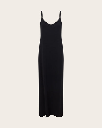 Vestido lencero con escote en V - Negro