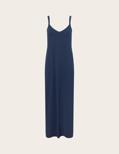 Vestido lencero con escote en V - Azul marino