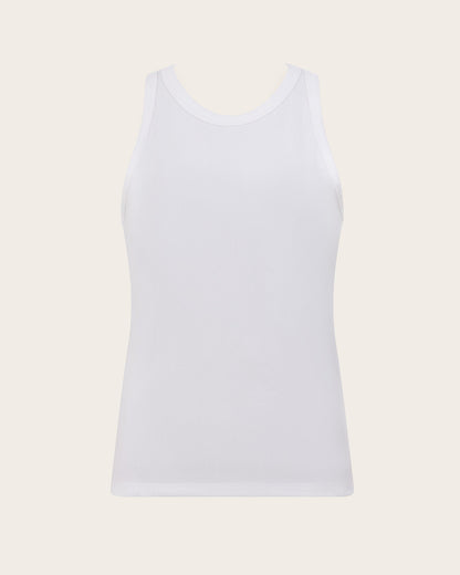 Camiseta sin mangas acanalada con espalda deportiva para mujer - Blanca
